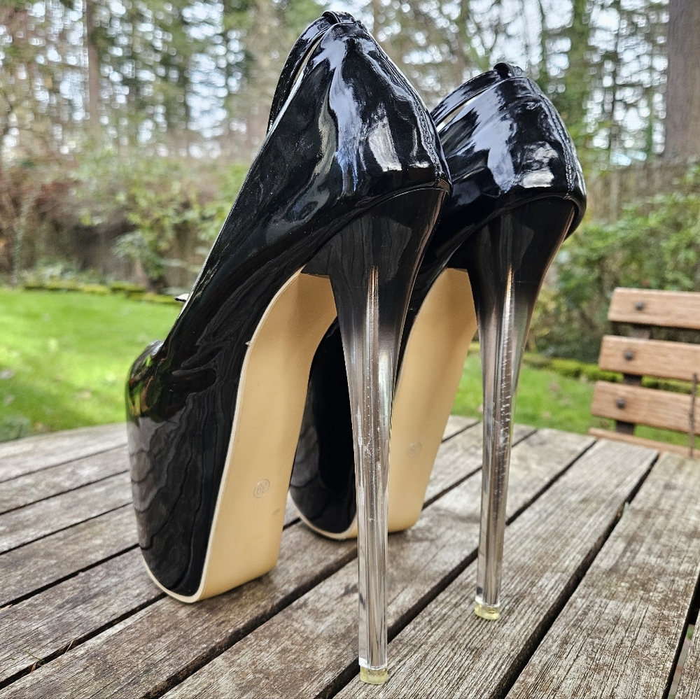 Diji Girls Extreme Black Patent Platform Stilettos - Picture 2 of 6
